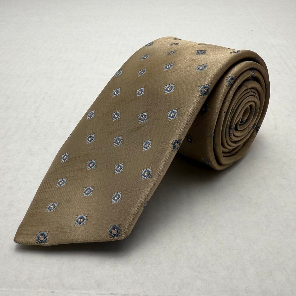 Neck Tie Vintage Sears Light Brown Small Square Blue Diamonds Geometric